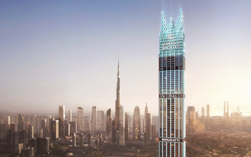 The Binghatti Burj, a partnership between Binghatti and Jacob & Co, will become the world's tallest residential tower once completed. Photo: Binghatti 