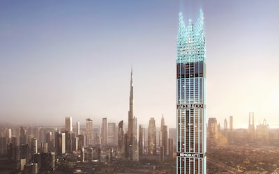 The exterior of the Binghatti Burj, a partnership between Binghatti and Jacob & Co. The tower will become the world's tallest residential tower once completed. Photo: Burj Binghatti