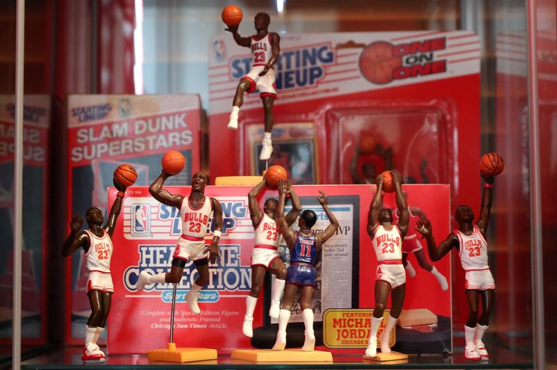 Figures from the Michael Jordan toy historian collector Joshua De Vaney. Getty Images