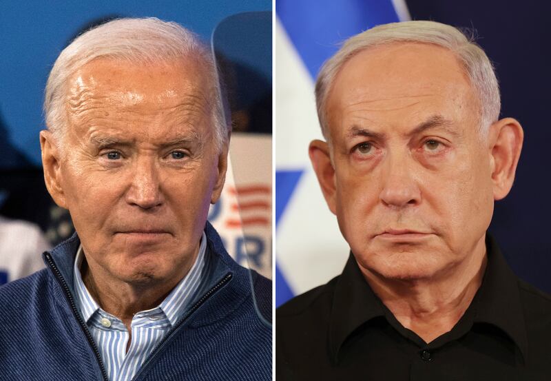 US President Joe Biden, left, and Israeli Prime Minister Benjamin Netanyahu are at odds over the necessity for a military offensive in Rafah. AP