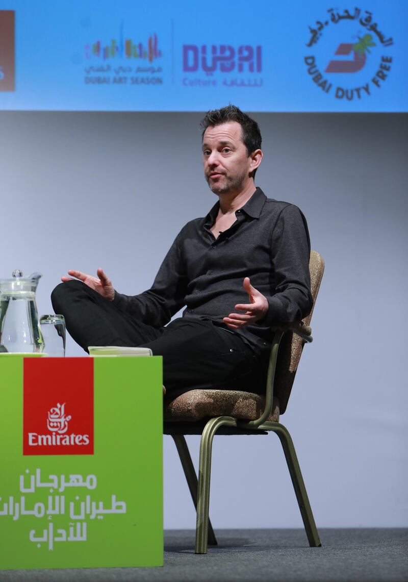 Author Rowan Hooper speaking at the Emirates Festival of Literature