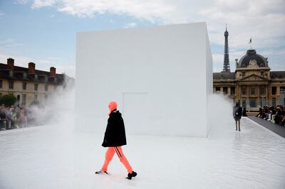 Matthew Williams's spring/summer 2023 show for Givenchy, with a fluid runway of a giant font filled with milky-white water and frothing mist, in the courtyard of the Ecole Militaire. Reuters
