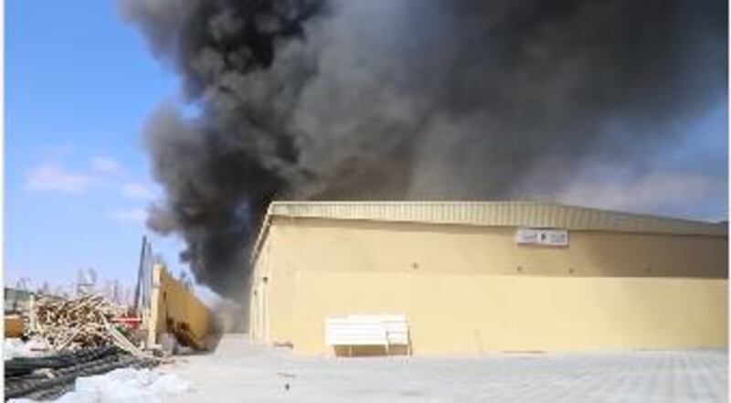 The fire started around 10.30am at a paint and chemical factory in the Umm Al Thoub industrial area of Umm Al Quwain. Courtesy: UAQ Police