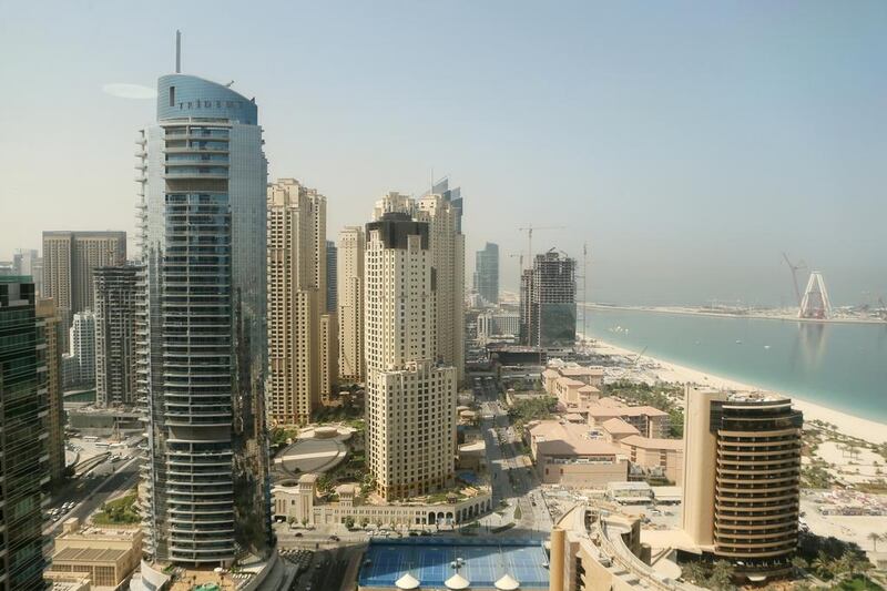 Apartment prices fell on average fell 10.4 per cent over the year. Pictured, Dubai Marina. Sarah Dea / The National