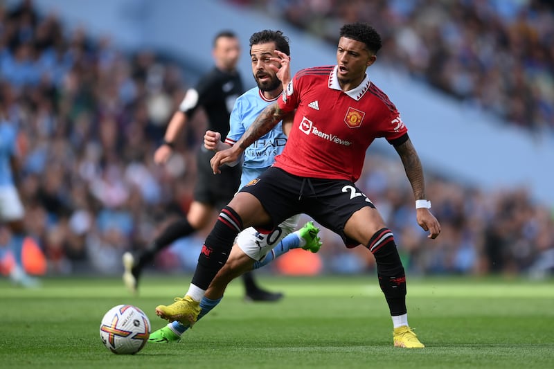 Jadon Sancho 2: Opening goal started from him losing possession. Bought to make a difference to United – like his former teammate Haaland was for City. Sancho made none here. Getty