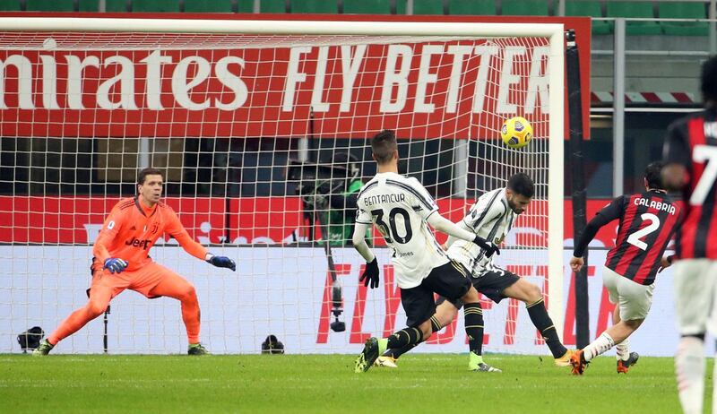 Milan's Davide Calabria makes the score 1-1. EPA