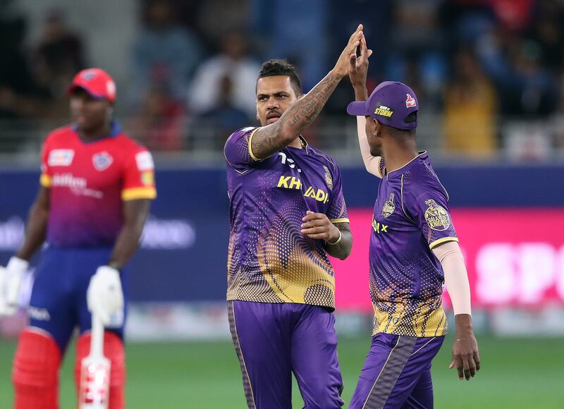 Knight Riders' Sunil Narine took the wicket Capitals' Robin Uthappa. 