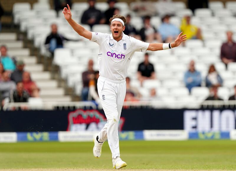 England bowler Stuart Broad celebrates taking the wicket of New Zealand's Tom Blundell for 24. PA