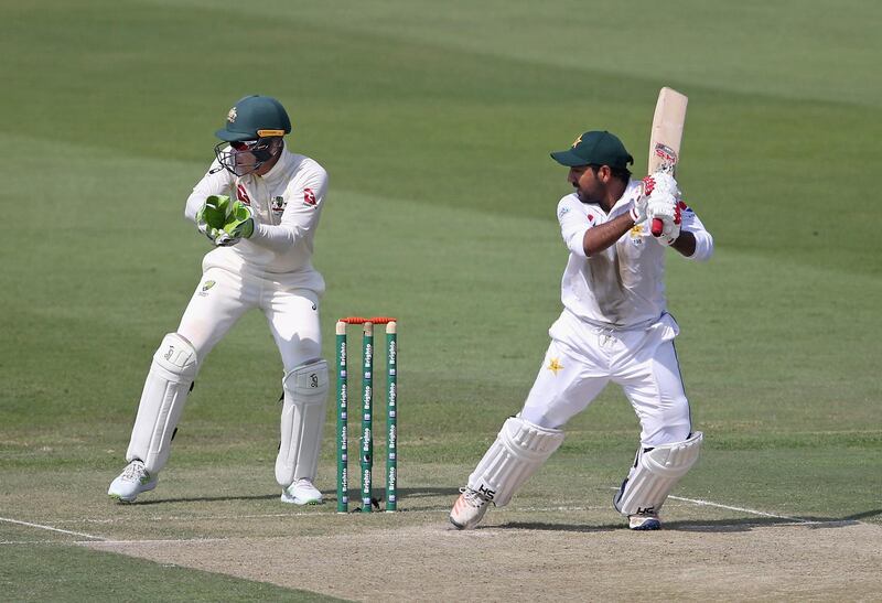 ABU DHABI, UNITED ARAB EMIRATES - OCTOBER 16: Sarfraz Ahmed of Pakistan bats during day one of the Second Test match between Australia and Pakistan at Sheikh Zayed stadium on October 16, 2018 in Abu Dhabi, United Arab Emirates.  (Photo by Francois Nel/Getty Images)