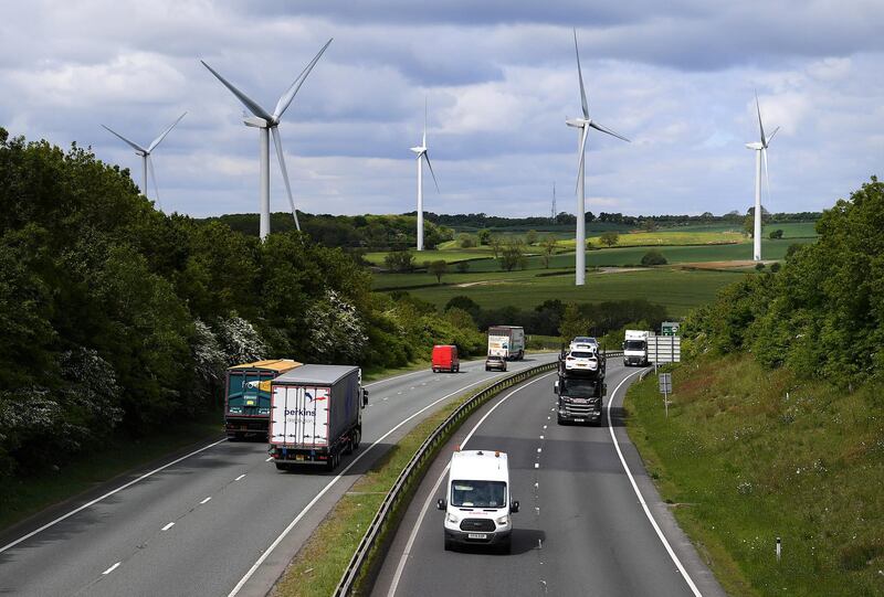 KELMARSH, ENGLAND - MAY 13:  Traffic on the A14 this morning as some lockdown restrictions are lifted on May 13, 2020 in Kelmarsh, Engalnd. The prime minister announced the general contours of a phased exit from the current lockdown, adopted nearly two months ago in an effort curb the spread of Covid-19. (Photo by Clive Mason/Getty Images)