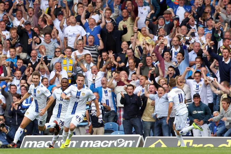 Leeds United's Ross McCormack celebrates his equaliser during the Sky Bet Championship match between Leeds United and Sheffield Wednesday at Elland Road. Gulf Finance House has sold a further stake in the club. Tim Keeton / Getty Images