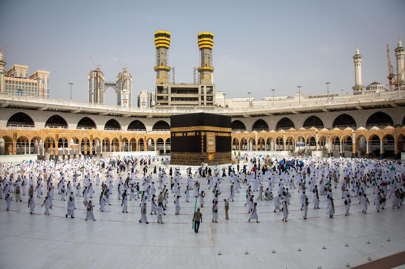 Pilgrims perform Tawaf Al-Ifadah at the holy mosque in Makkah after stoning the Jamarat. Saudi Ministry of Media