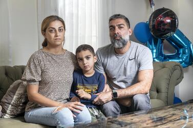 Golrokh Salehi, pictured with husband Alireza and their four-year-old son Ashkan, is calling on drivers to take extra care on the road to spare other families from tragedy. Antonie Robertson / National.    