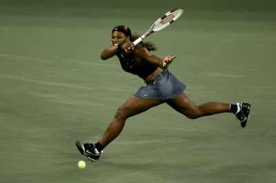 Williams returns to Jennifer Capriati during the US Open on September 7, 2004, wearing a controversial denim skirt. Getty