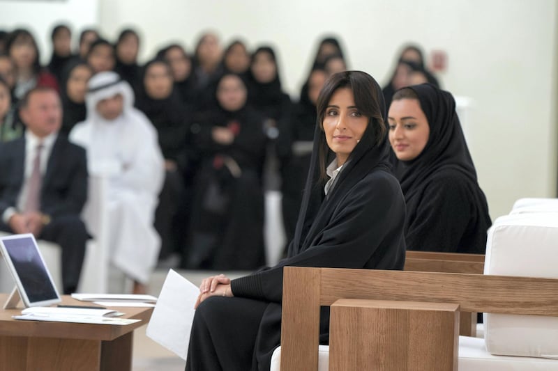 ABU DHABI, UNITED ARAB EMIRATES - May 30, 2018: HE Razan Al Mubarak (C) delivers a lecture titled, ’For The Love of Nature: Innovative Philanthropy for Species Conservation Worldwide’, at Majlis Mohamed bin Zayed.

( Mohamed Al Hammadi / Crown Prince Court - Abu Dhabi )
---