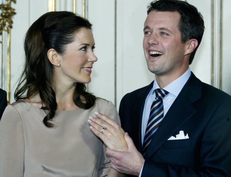 Crown Prince Frederik and his fiancee Mary Donaldson show the engagement ring at Fredensborg Castle in 2003. AP