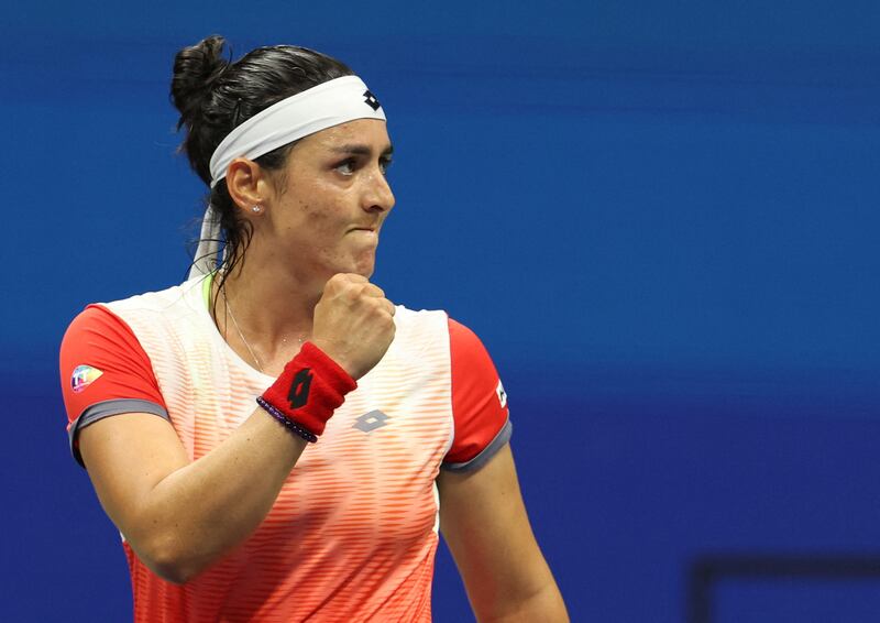 Ons Jabeur celebrates after winning her quarter-final match against Australia's Ajla Tomljanovic. Reuters