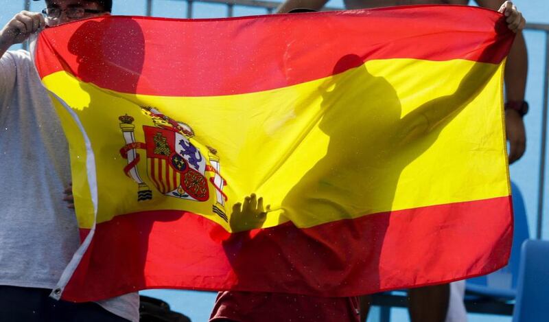 Spanish fans display their flag at the Australian Open on Wednesday.