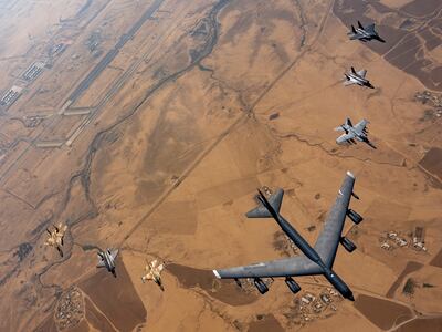 US and Israeli aircraft fly over Israel as part in the joint exercise Juniper Oak Tuesday. AP