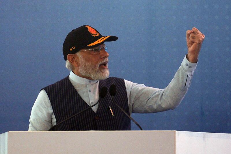 Indian Prime Minister Narendra Modi speaks during the commissioning of the  INS Vikrant. 