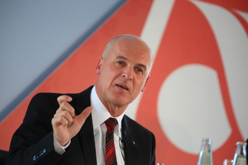 Stefan Pichler, chief executive office of Air Berlin Plc, gestures as he speaks during a news conference in Berlin, Germany, on Tuesday, March 3, 2015. Pichler, four weeks into taking charge, said he plans to return Germany's second-largest carrier to profit next year after reviewing costs and streamlining operations. Photographer: Krisztian Bocsi/Bloomberg *** Local Caption *** Stefan Pichler