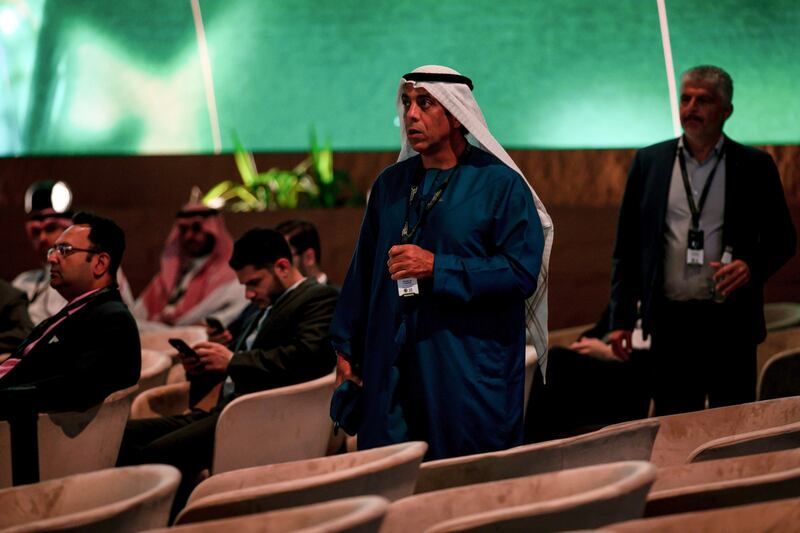 Omar Abdulla Al Futtaim, chief executive of Al-Futtaim Group, arrives at a panel session on day two. Bloomberg