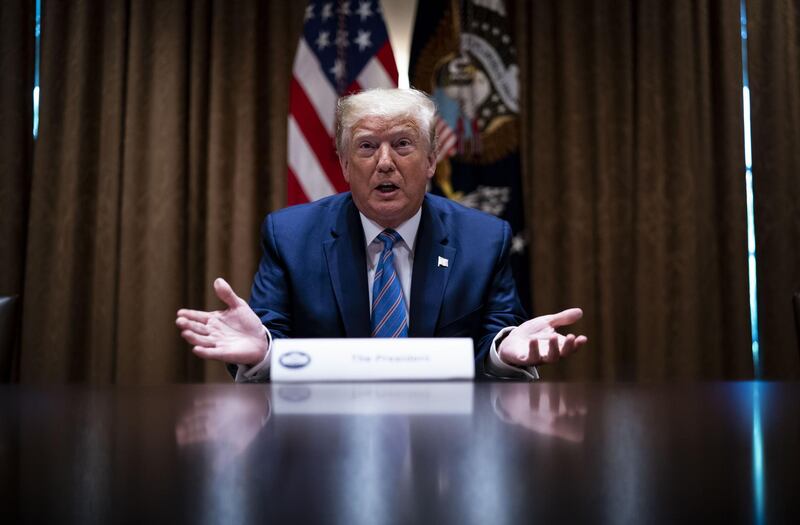 U.S. President Donald Trump speaks during a meeting in Washington, D.C., U.S., on Monday, June 15, 2020. U.S. regulators revoked emergency-use authorization for two malaria drugs touted by Trump as a Covid-19 treatment after determining they were unlikely to work against the virus and could have dangerous side effects. Photographer: Doug Mills/The New York Times/Bloomberg