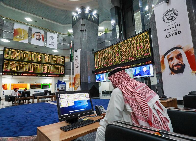 The Abu Dhabi Stock Exchange's benchmark index closed higher on Wednesday off the back of the announcement of a Dh50bn stimulus for the emirate. Victor Besa / The National