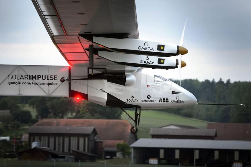 The solar-powered Solar Impulse 2 has amenities such as autopilot, a toilet and a large enough cockpit for the pilot to lie down. Laurent Gillieron / Reuters