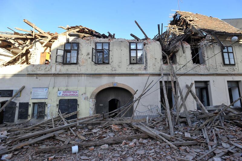 A view of a building damaged in an earthquake, in Petrinja, Croatia.  AP