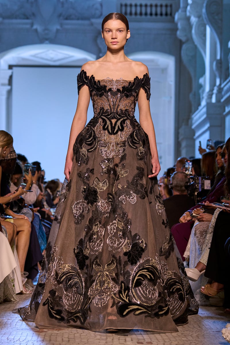 The Elie Saab show took place amid the stone cloisters of the Musee des Arts Decoratifs. Photo: Filippo Fior / Gorunway.com