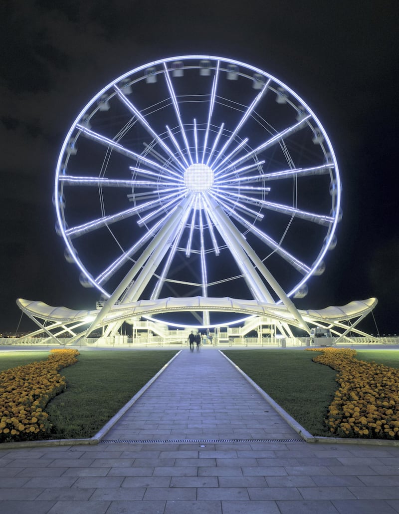 Baku Ferris Wheel, also known as the Baku Eye, is a Ferris wheel on Baku Boulevard in the Seaside National Park of Baku, capital of Azerbaijan.
