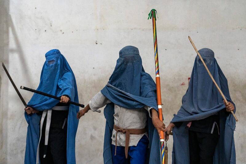 Women took part in sports including the Chinese martial art of wushu before the Taliban returned to power in 2021. Some continue to practise their sports in secret.