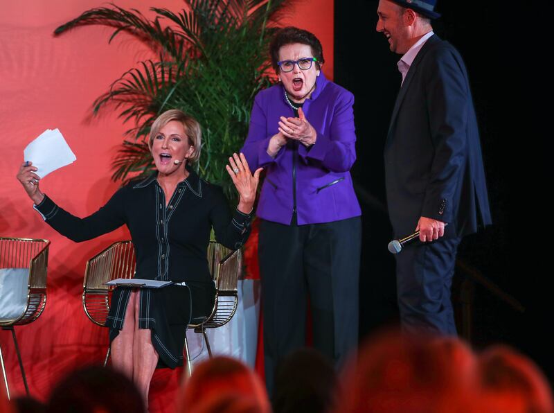 Former tennis champion Billie Jean King, centre, at the summit