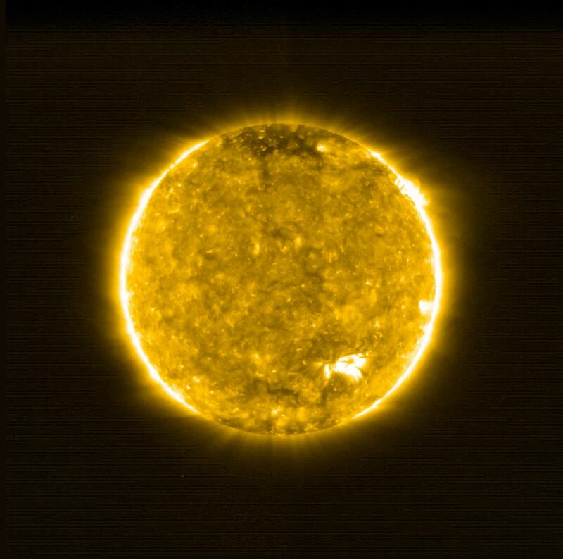 The Solar Orbiter, a European Space Agency probe built in the UK, captured images of the Sun in 2020 that show mini solar flares, called campfires, spread across its surface. The probe came within 75.6 million kilometres of the Sun. Photo: European Space Agency