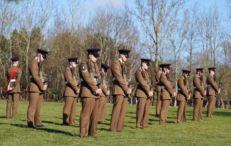 Soldiers from the British Army’s Yorkshire Regiment attend the funeral. AFP