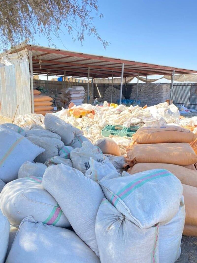 Inspectors confiscated 185 bags of livestock feed and another 45 bags of horse feed. 