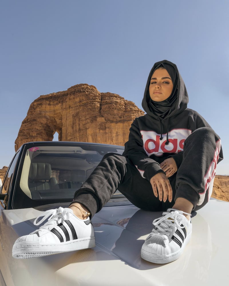 Aseel Saraj features in a new Adidas Originals campaign, shot in Al Ula, Saudi Arabia. Courtesy Adidas