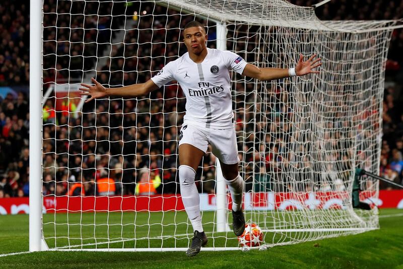 Paris Saint-Germain's Kylian Mbappe celebrates scoring their second goal. Reuters