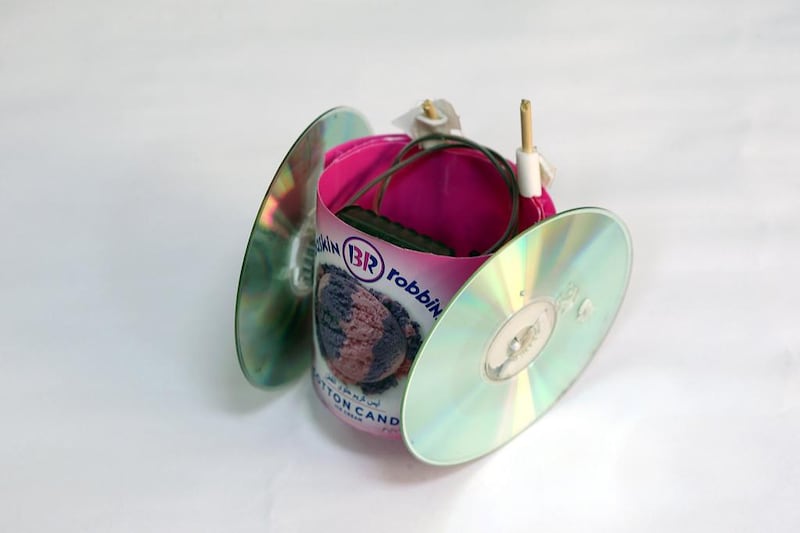 A robot created from old CD's and a Baskin-Robbins tumbler. Satish Kumar / The National