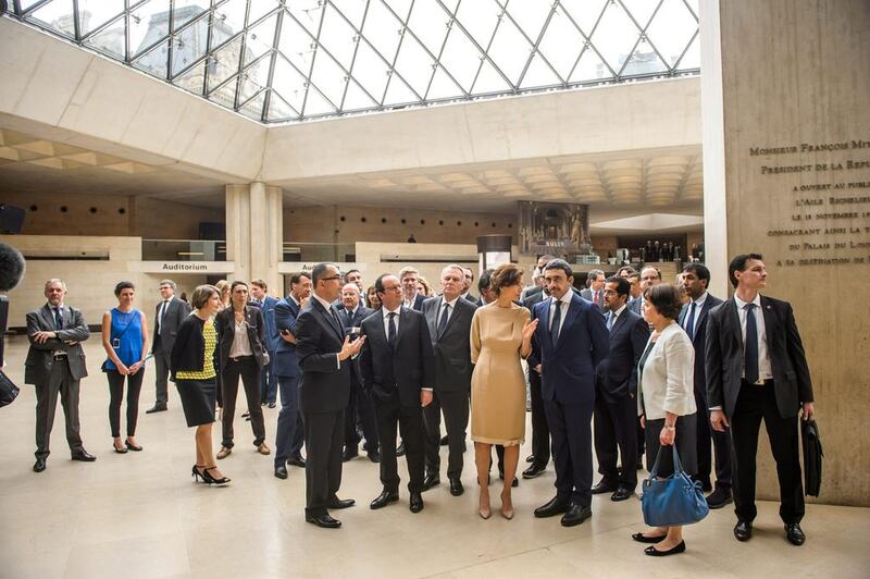 Sheikh Abdullah and Francois Hollande at the Louvre Museum in Paris. Christophe Petit Tesson / AFP