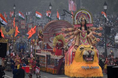 The Ministry of Culture tableaux takes part in India’s 74th Republic Day parade in New Delhi on January 26, 2023.  (AFP)