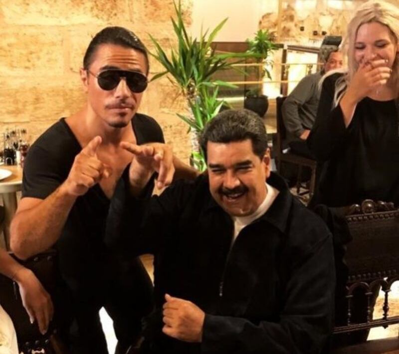 Venezuela's President Nicolas Maduro with Turkish celebrity chef Salt Bae. Mr Maduro retweeted the image to his 3.4 million Twitter followers. Photo: Twitter