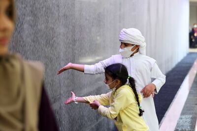 The water feature at Expo 2020 Dubai's Saudi Arabia pavilion. Suhail Al Mazrouei, Minister of Energy and Infrastructure, said we needed to change the way children perceived the availability of water. Khushnum Bhandari / The National
