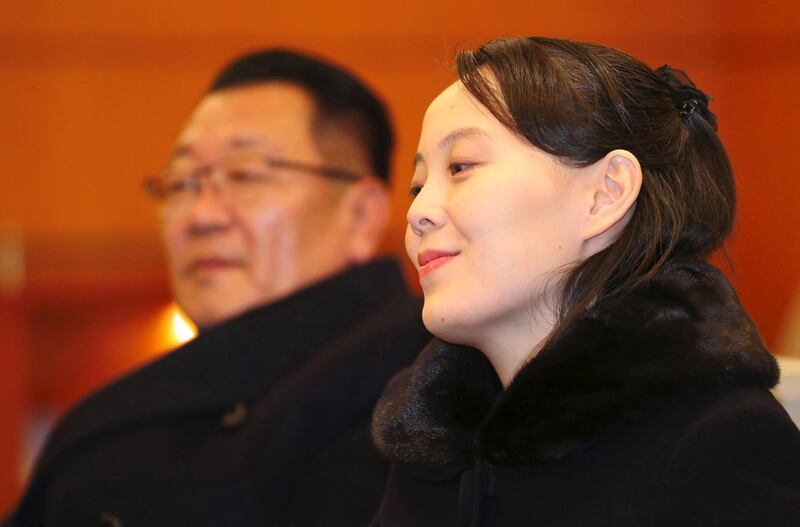 Kim Yo Jong (R), North Korean leader Kim Jong Un's younger sibling, talks with South Korea's Unification Minister Cho Myoung-gyon (not pictured) upon her arrival at Incheon airport, west of Seoul, on February 9, 2018, to attend the opening ceremony of the Pyeongchang 2018 Winter Olympic Games.
Kim Yo Jong was part of a high-level diplomatic delegation led by the North's ceremonial head of state Kim Yong Nam -- its highest-level official ever to go to the South -- as the Winter Olympics trigger a diplomatic rapprochement between the rivals.  / AFP PHOTO / Dong-A Ilbo / - /  - South Korea OUT
