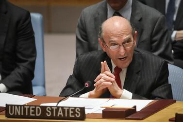 Elliott Abrams address a meeting on Venezuela in the UN Security Council. AP