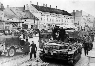 Nazi soldiers of the German Wehrmacht on advance in Nis, Yugoslavia, April 1941. Getty