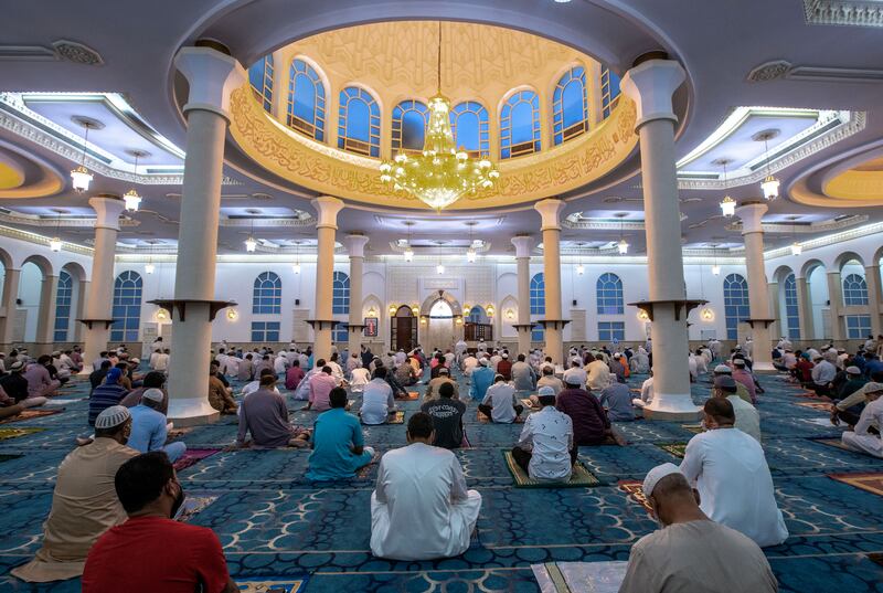 Eid Al Adha morning prayers held at Sheikh Hazza Bin Sultan Mosque in Abu Dhabi in 2021. The National