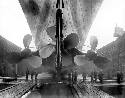 Titanic in dry dock, 1911. Getty Images