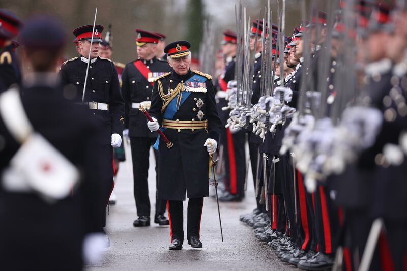 King Charles inspects Officer Cadets. PA